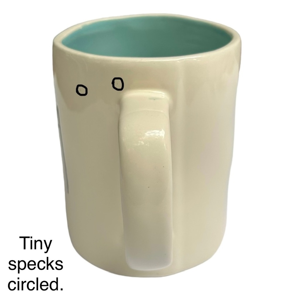 Rae Dunn TEA Mug White Teal Interior Black Large Letter Dimples NWT 2017 OG - Picture 5 of 14